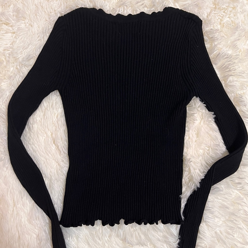 Rouje Black Ribbed Long Sleeve Top with Red Rose Accent - Picture 5 of 8